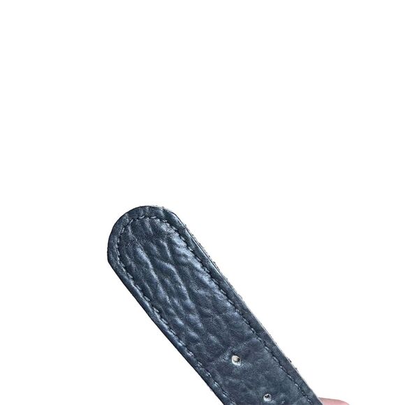 Unisex Black Leather Dress Belt with Brass Buckle Size 30 - Picture 3 of 5